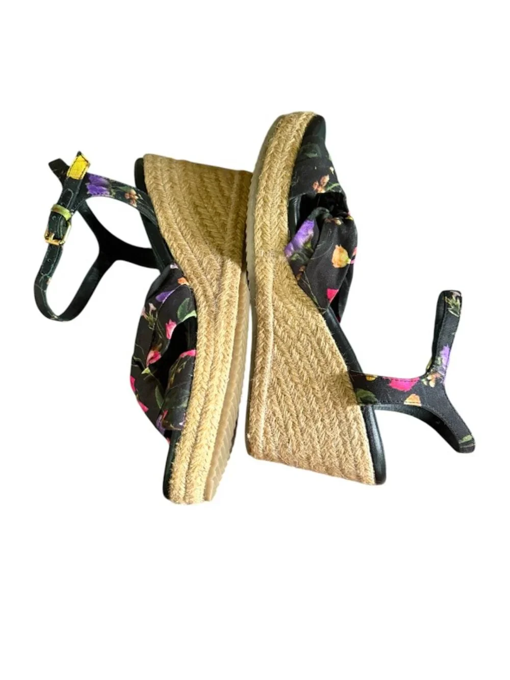 Ted Baker London Luxury Cardone Black Floral Espadrille Platform Wedge Heels 8.5